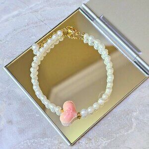 Queen Conch Shell Charm with Freshwater Pearl Bracelet